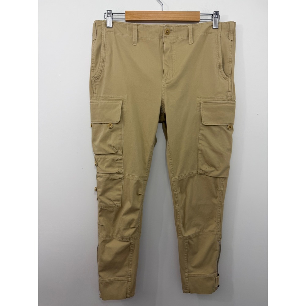 Ralph Lauren Sport Women Tan Khaki Cargo Pants Slim Ankle Zip Stretch Size 14